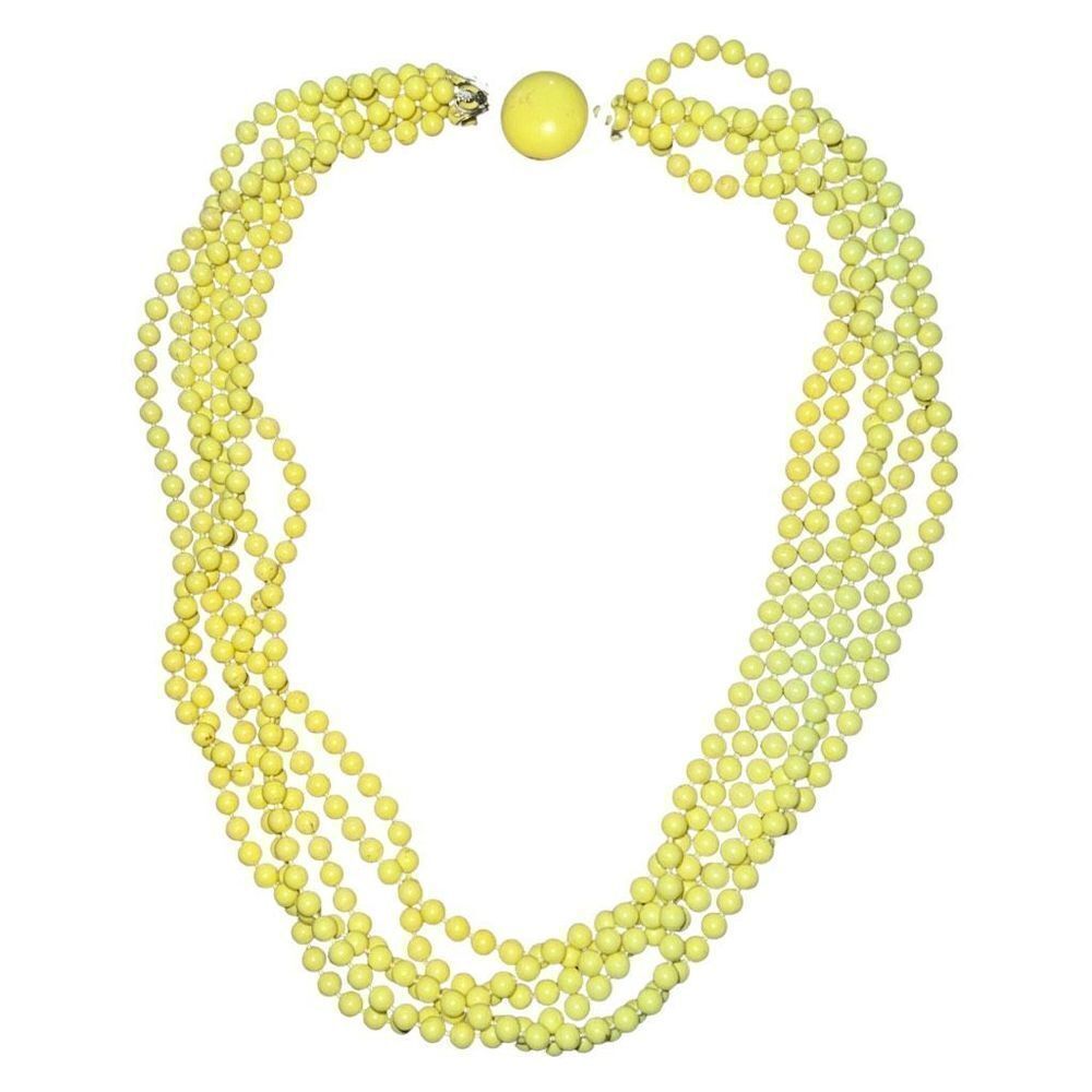 Vintage Multi-Strand Lemon Yellow Beaded Hook Closure Necklace